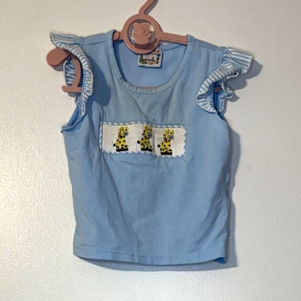Saving Grace Smocks Unisex 18 Month 2pc Blue Smocked Giraffe Top
